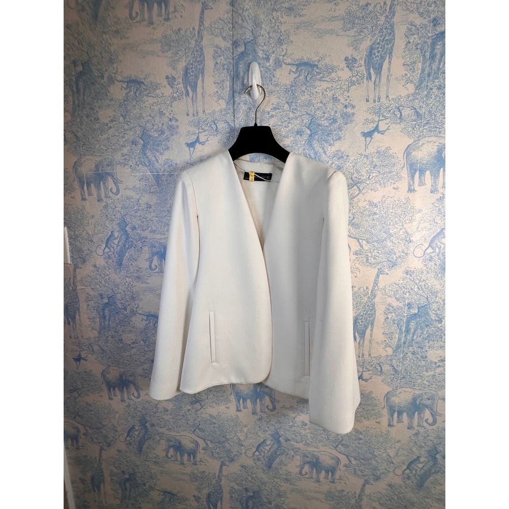 Zara Woman Cream White Open Front Collarless Cape Blazer Jacket Medium - Picture 2 of 6